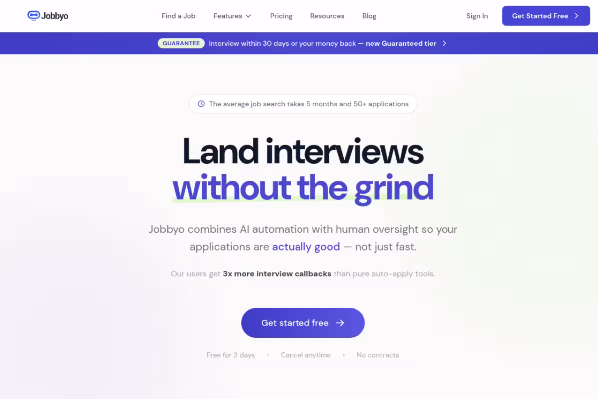 Jobbyo homepage screenshot