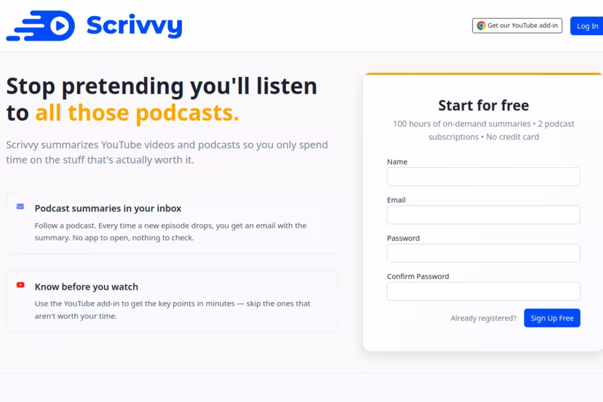 Scrivvy homepage screenshot