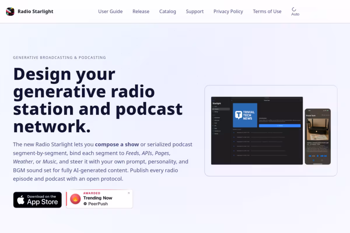 Radio Starlight homepage screenshot