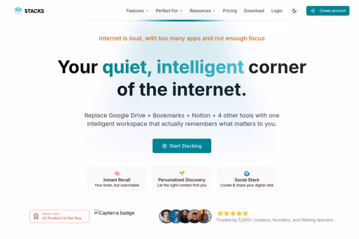Stacks homepage screenshot