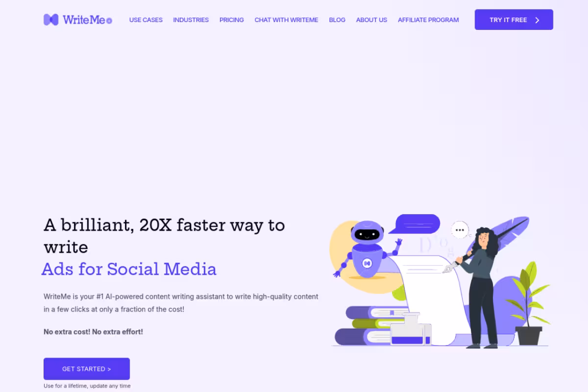 WriteMe homepage screenshot