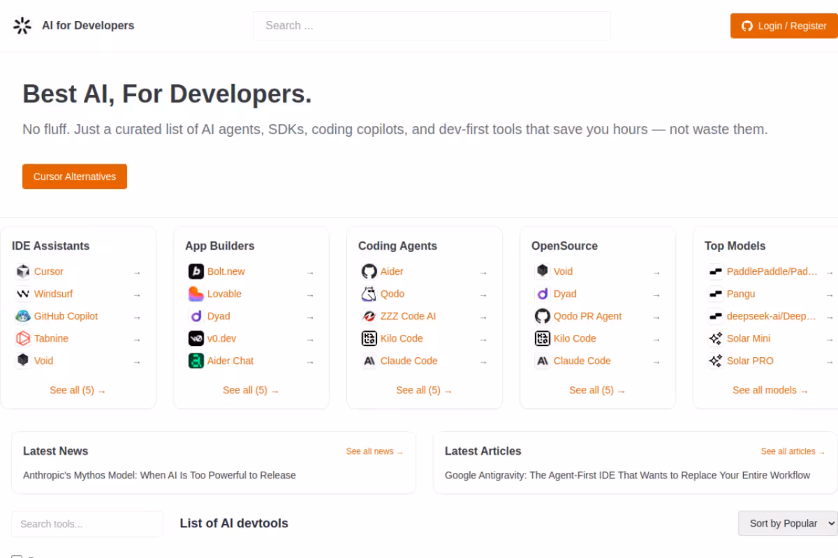 AI For Developers homepage screenshot