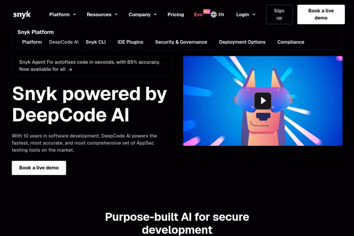 AI Code Completion by DeepCode homepage screenshot