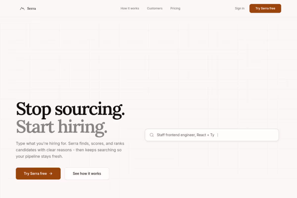 Serra homepage screenshot