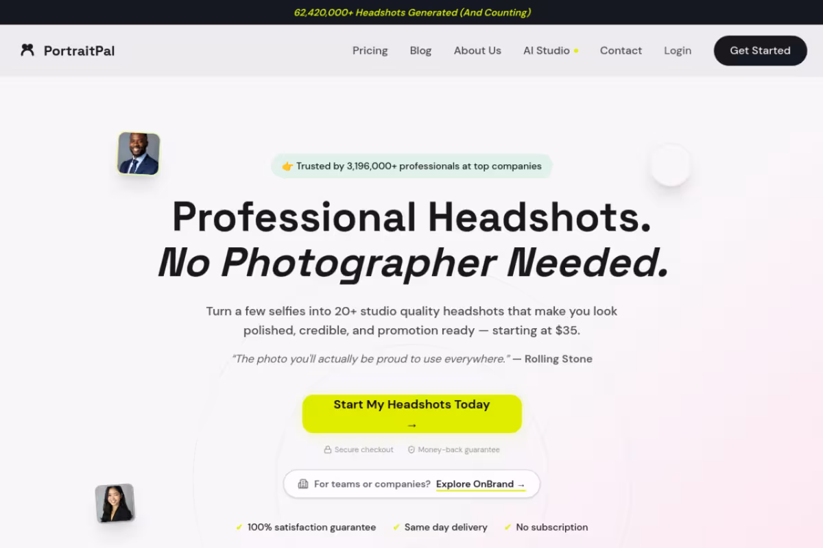 PortraitPal homepage screenshot