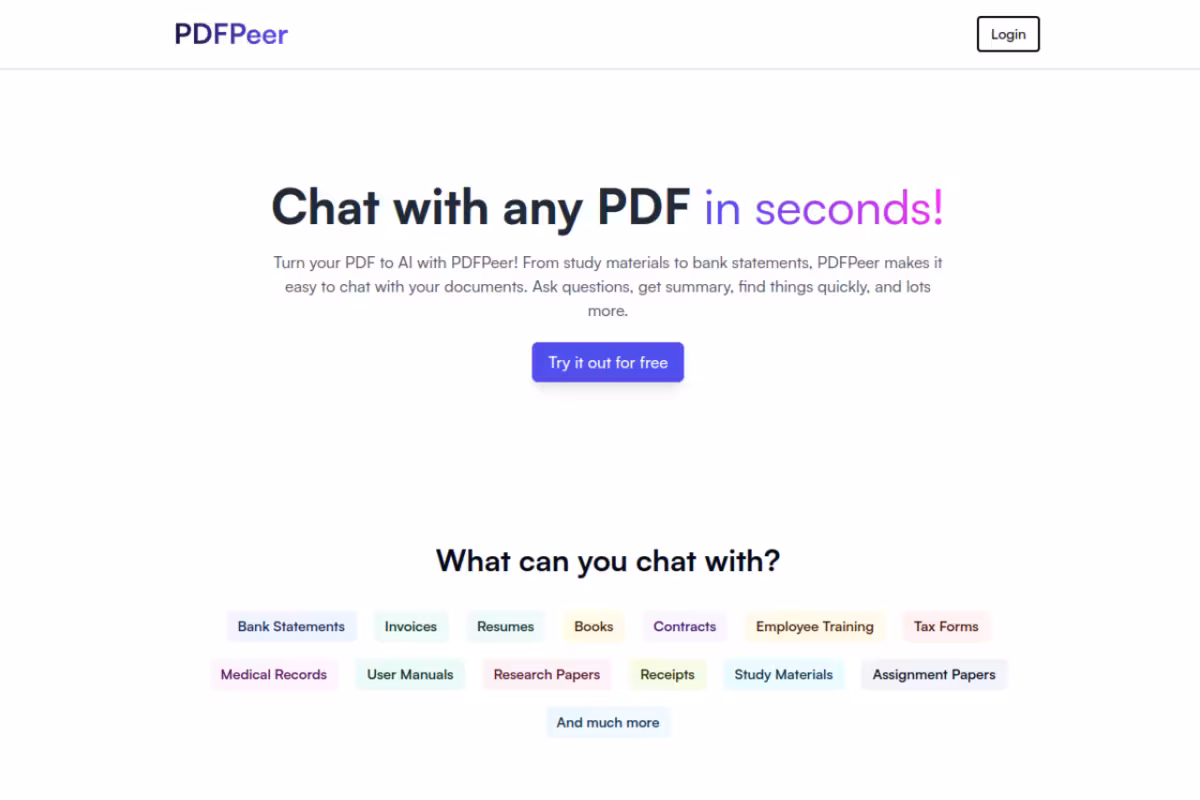 PDFPeer homepage screenshot
