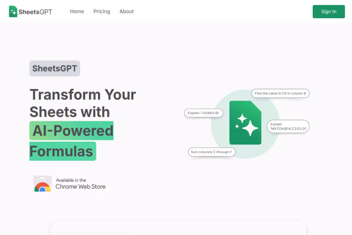 SheetsGPT homepage screenshot