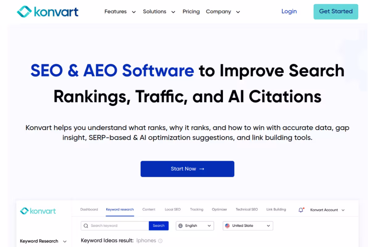 Konvart homepage screenshot