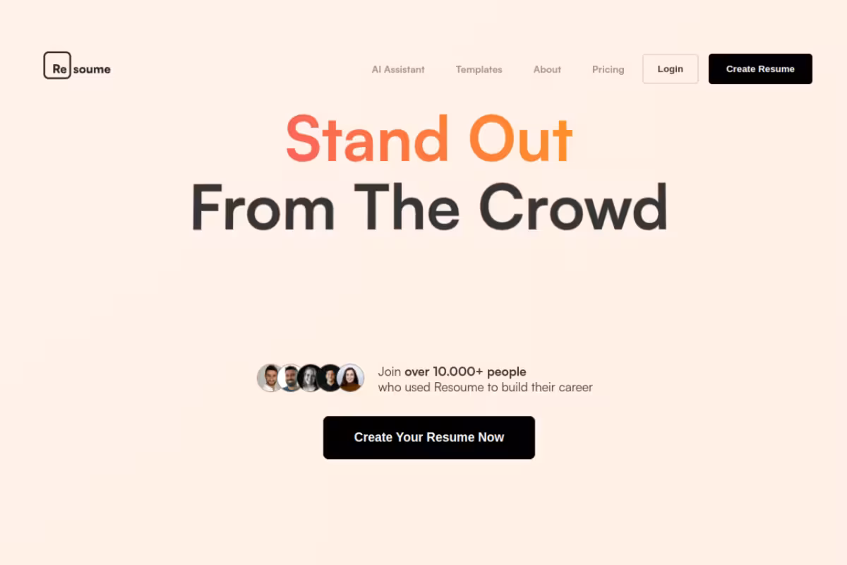 Resoume homepage screenshot