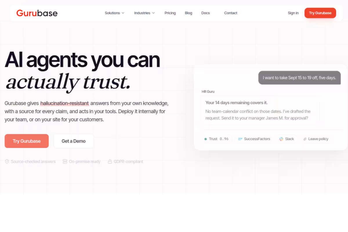 Gurubase homepage screenshot
