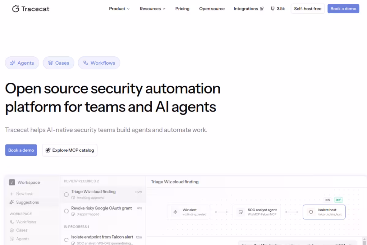 Tracecat homepage screenshot