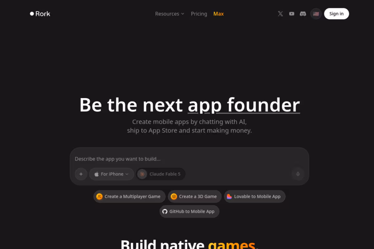 Rork homepage screenshot