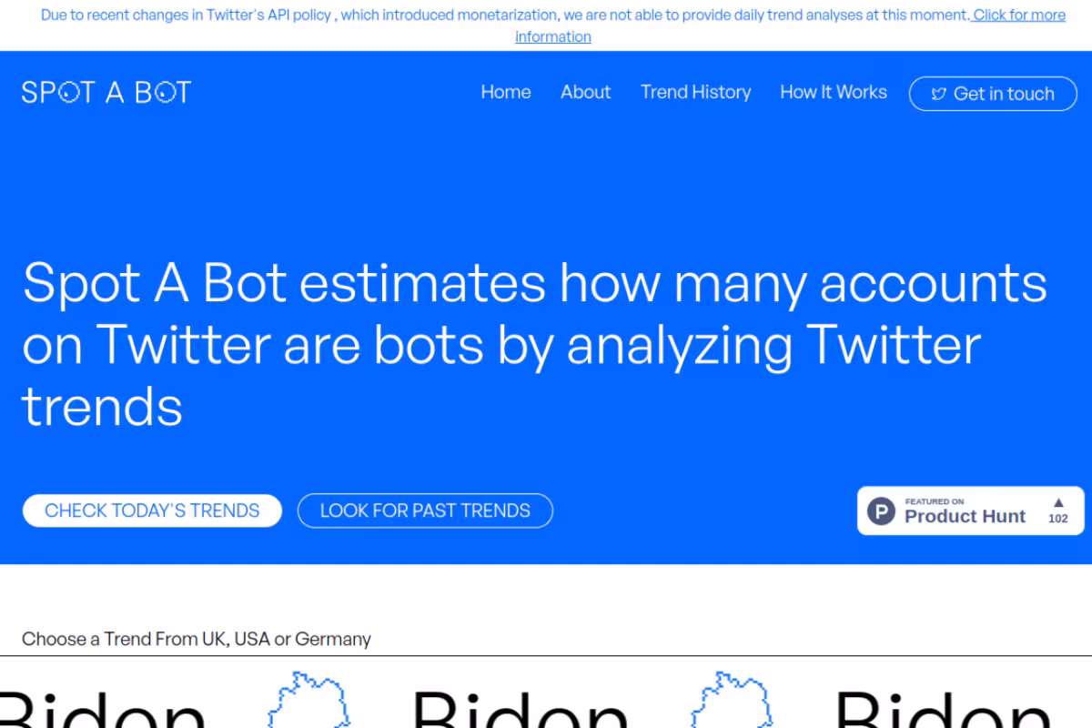 Spot a Bot homepage screenshot