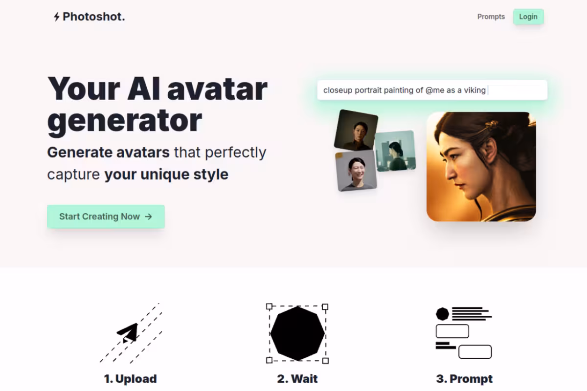 Photoshot AI Avatar Generator homepage screenshot