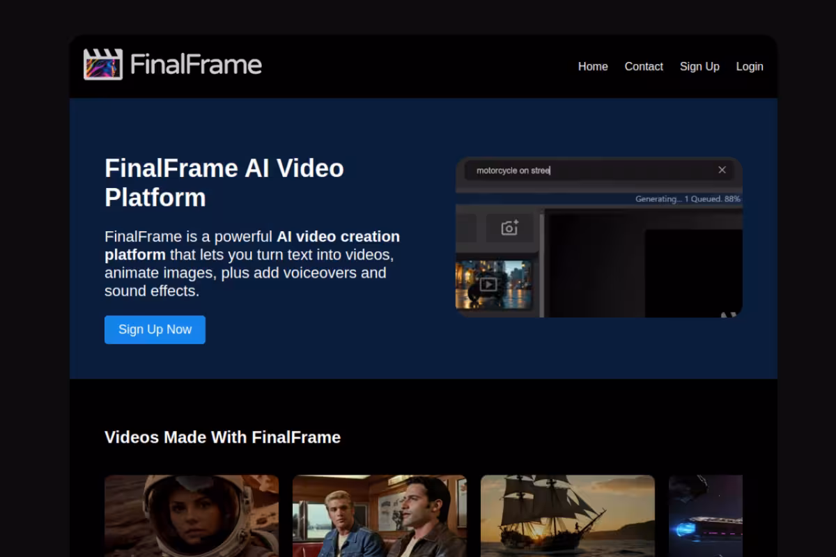FinalFrame homepage screenshot