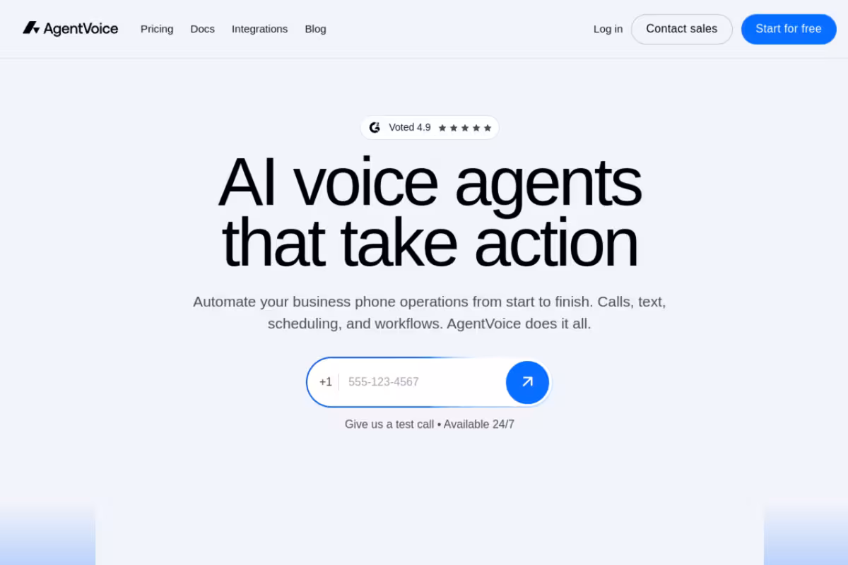 AgentVoice homepage screenshot