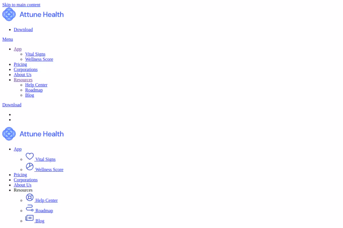 Attune health homepage screenshot