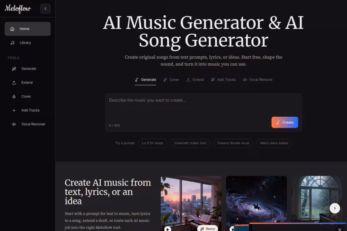 Meloflow AI homepage screenshot