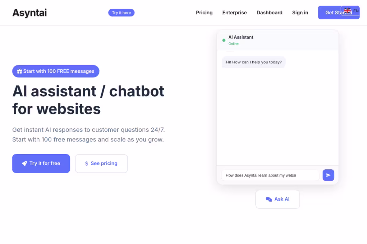 Asyntai homepage screenshot