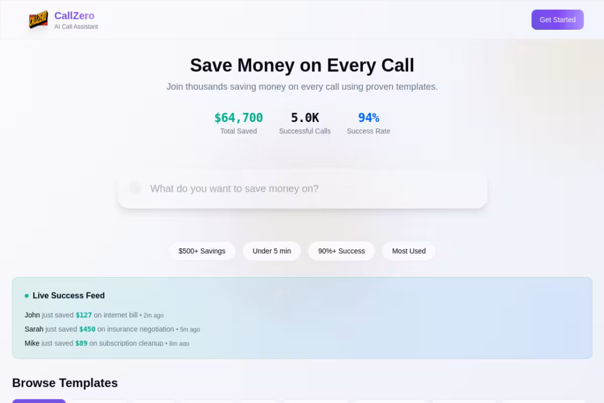 CallZero.ai homepage screenshot