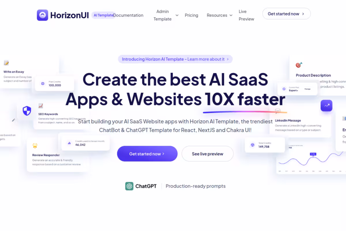 Horizon AI Template homepage screenshot