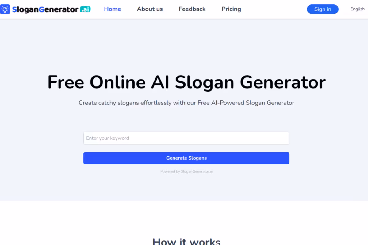 Slogan Generator homepage screenshot