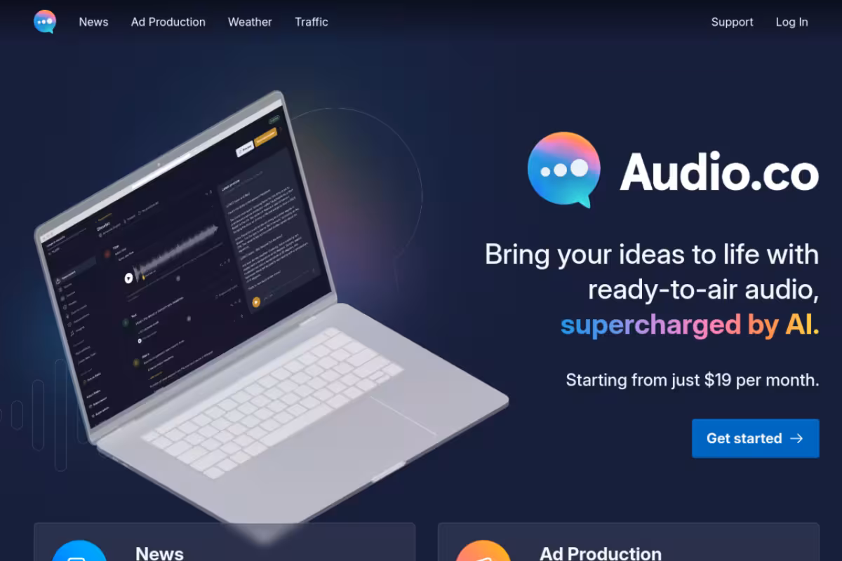 Audio.co homepage screenshot
