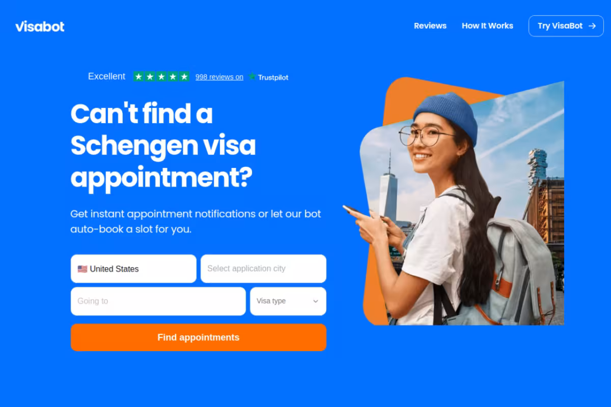 VisaBot homepage screenshot