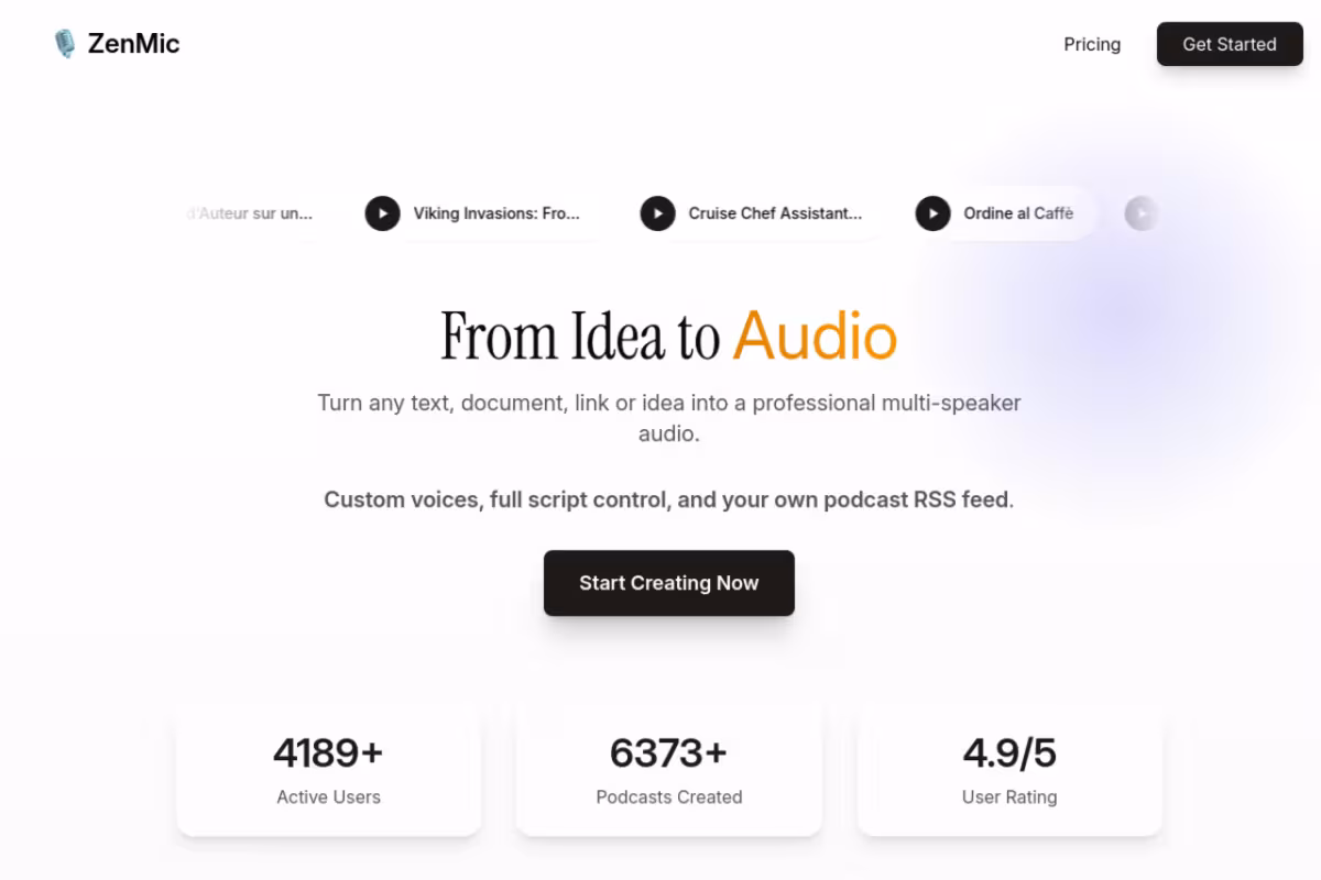 ZenMic homepage screenshot