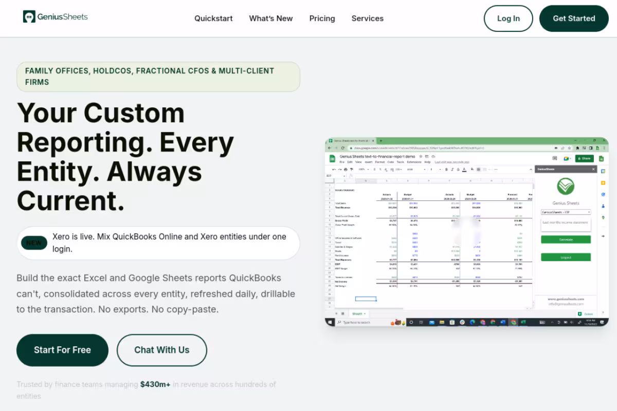 Genius Sheets homepage screenshot