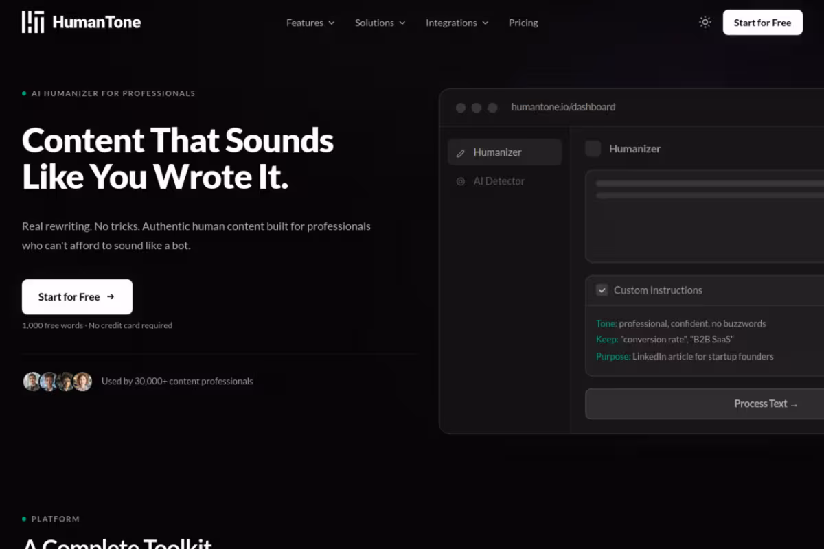 Human Tone homepage screenshot