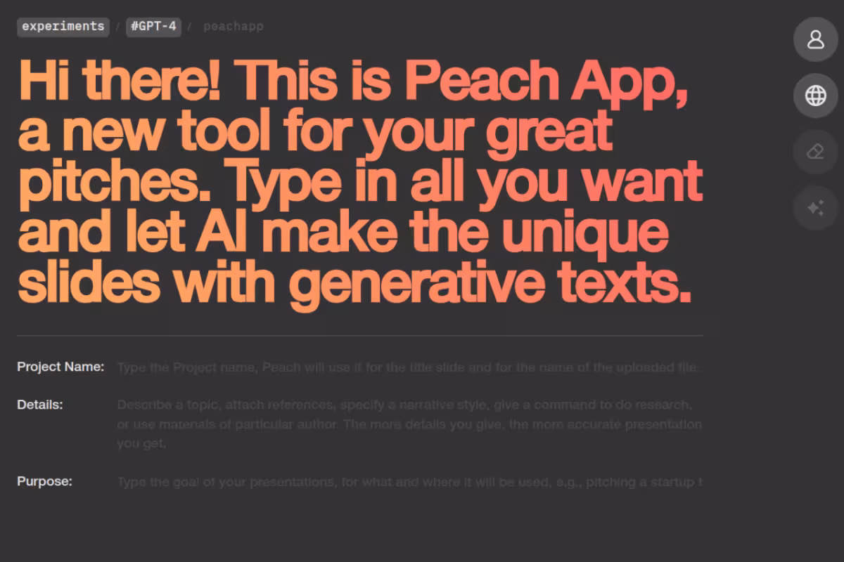 Peach App homepage screenshot
