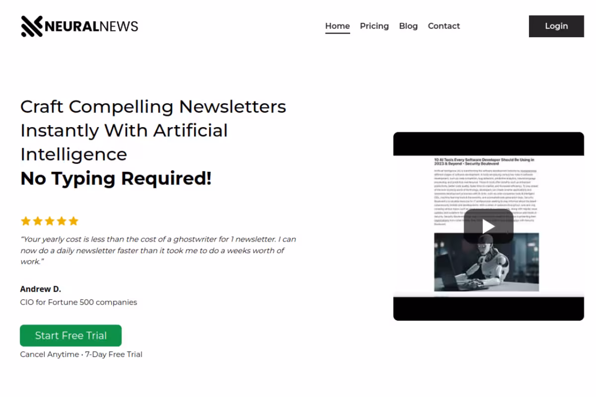 Neural Newsletters homepage screenshot