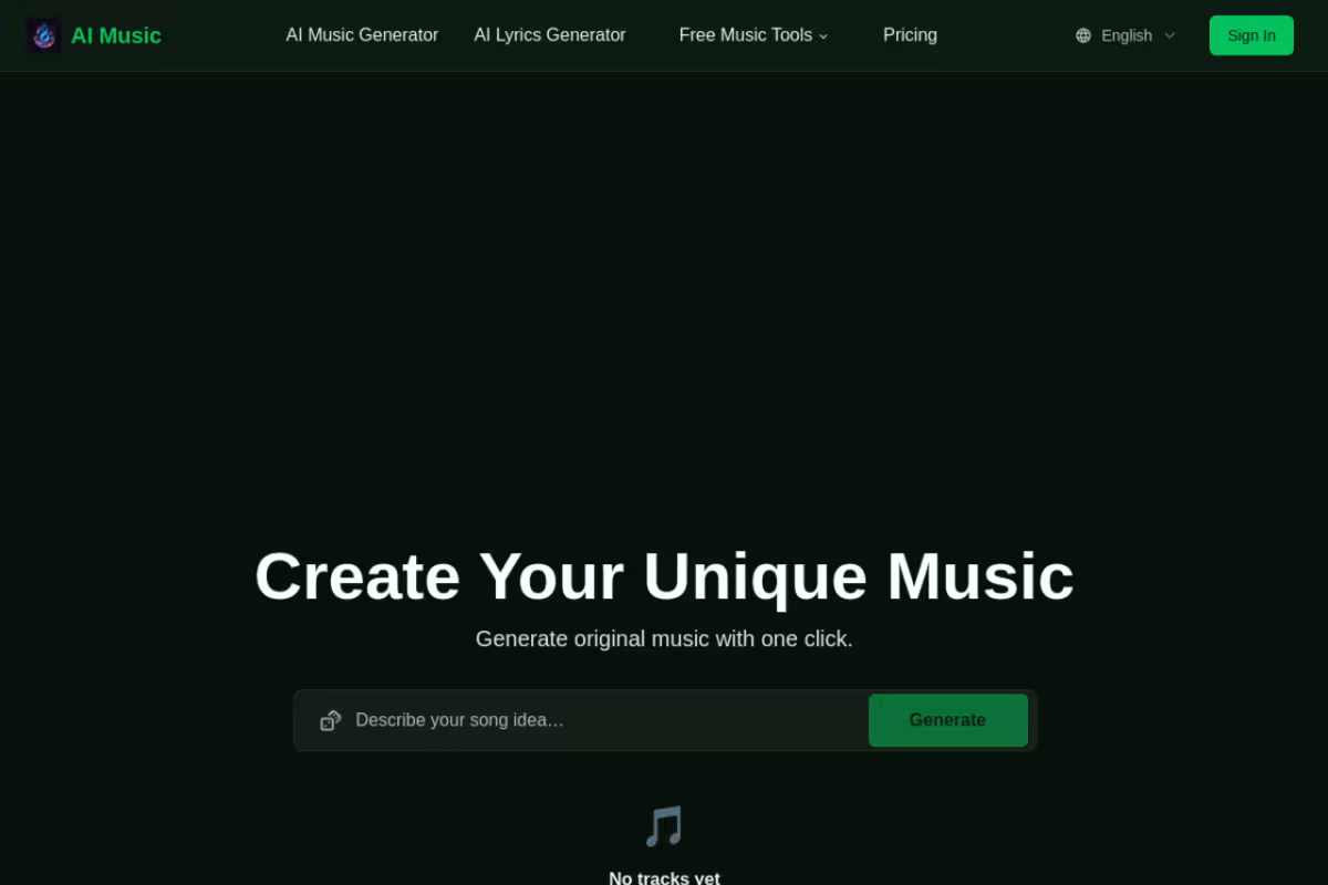 Free AI Music Generator homepage screenshot