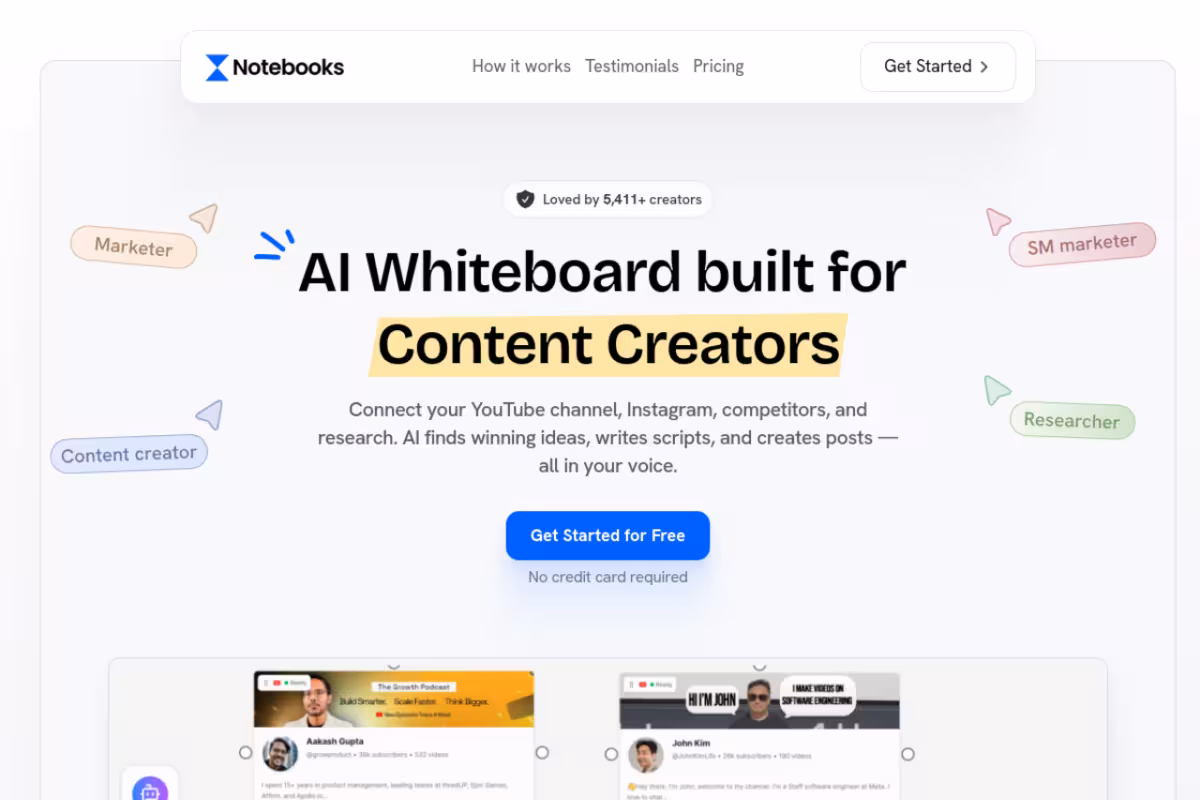 Notebooks.app homepage screenshot
