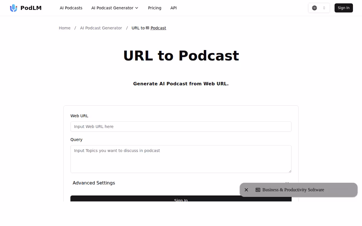 PodLM homepage screenshot