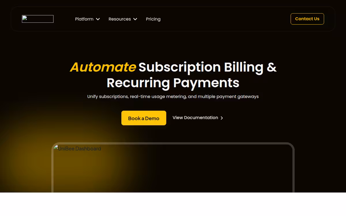 UniBee homepage screenshot