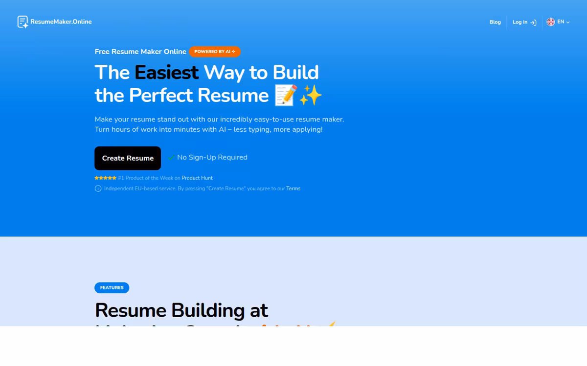 ResumeMaker.Online homepage screenshot