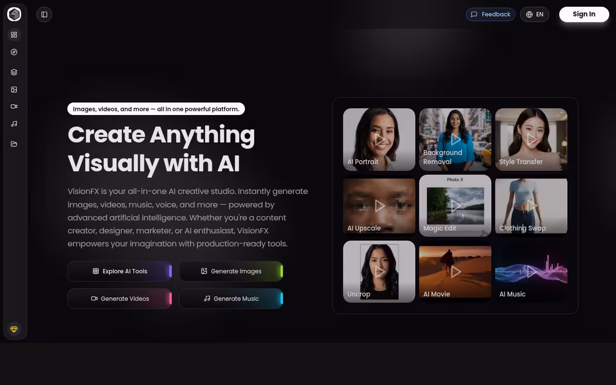 VisionFX homepage screenshot