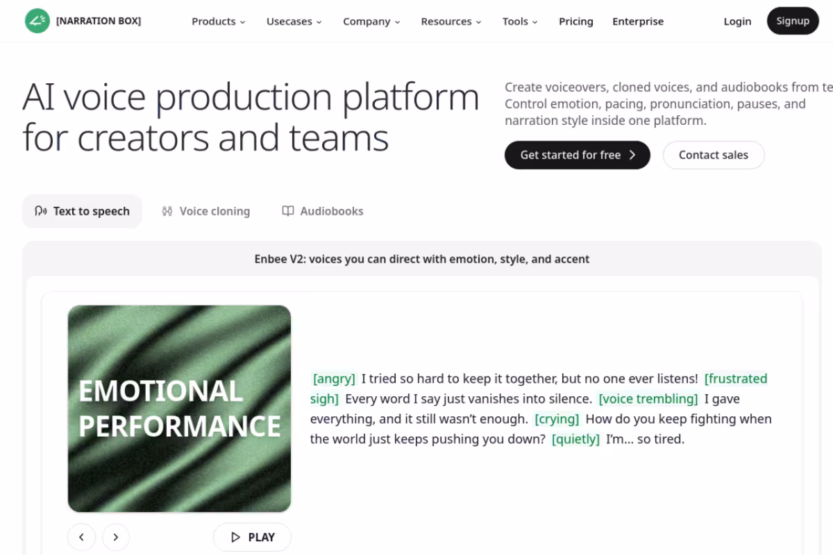 Narration Box homepage screenshot