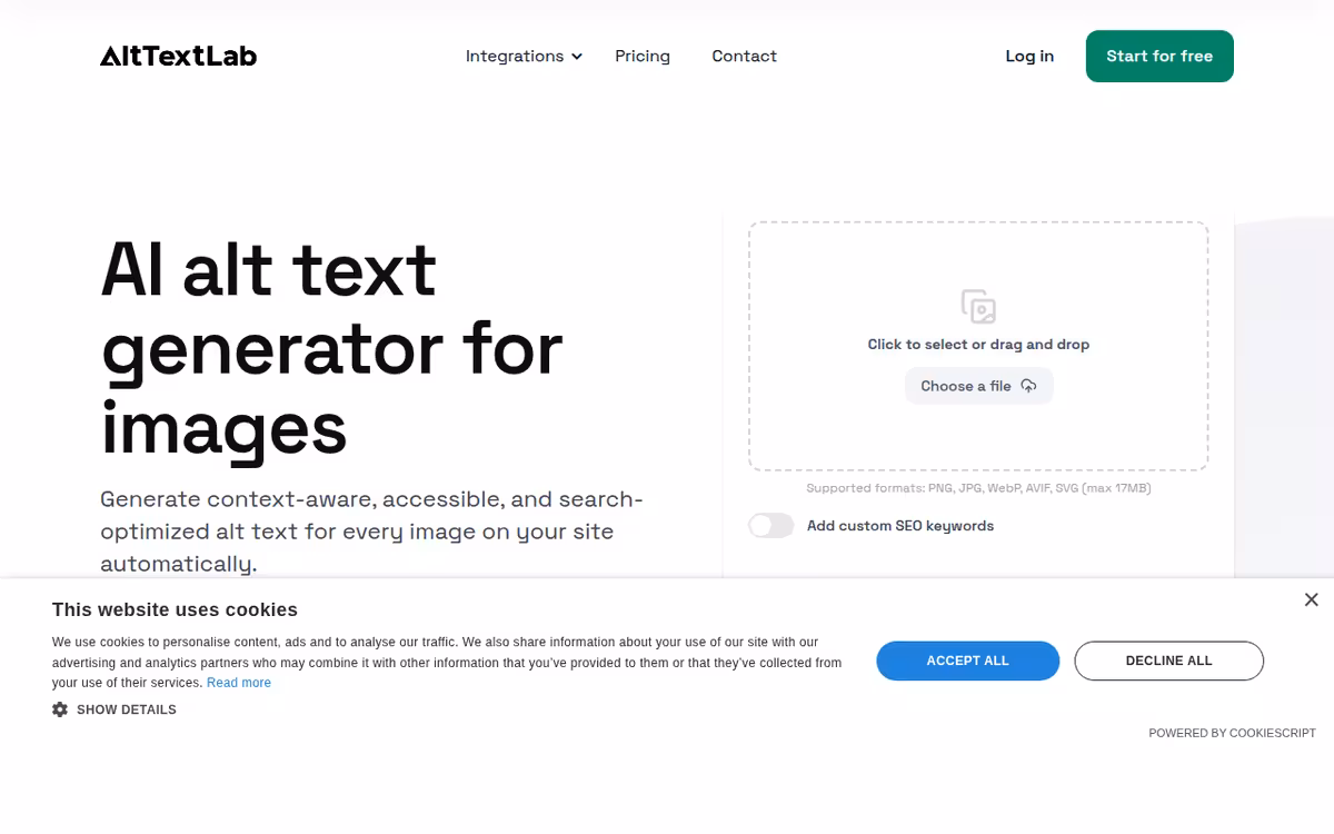 AltTextLab homepage screenshot