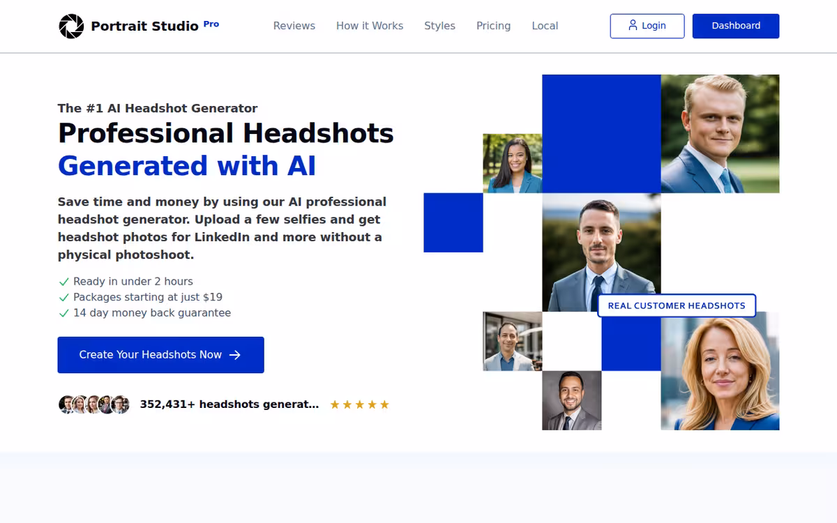 Portrait Studio Pro homepage screenshot