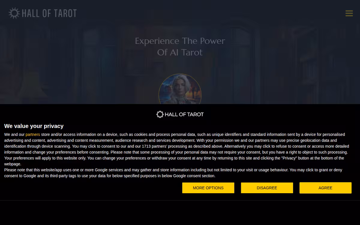Hall of Tarot homepage screenshot