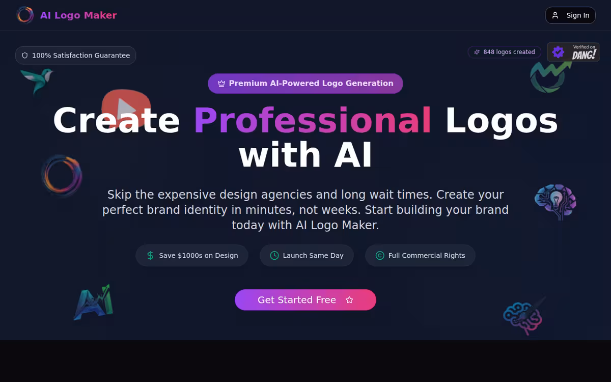 AiLogoMaker homepage screenshot