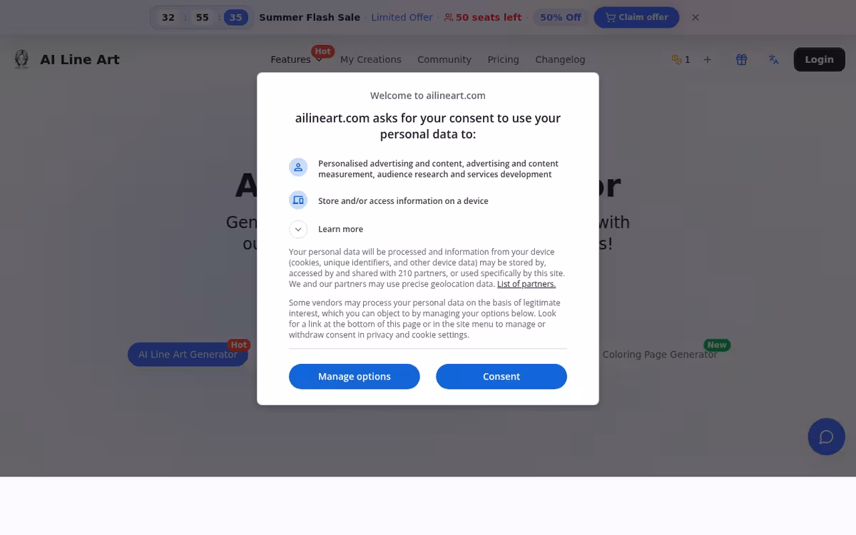 AI Line Art homepage screenshot