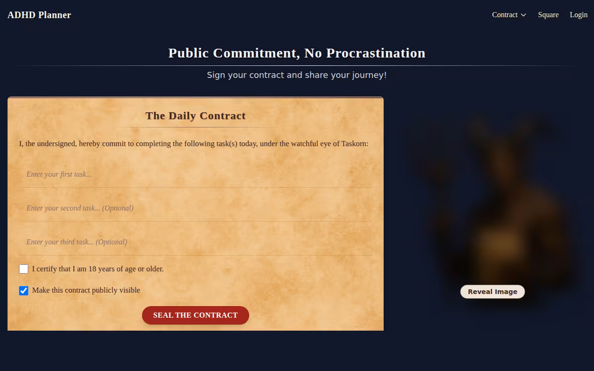 ADHDPlanner homepage screenshot