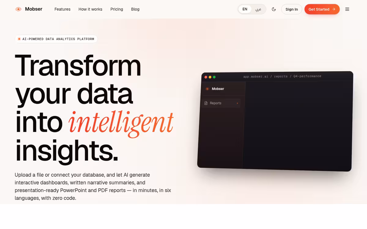 Mobser homepage screenshot