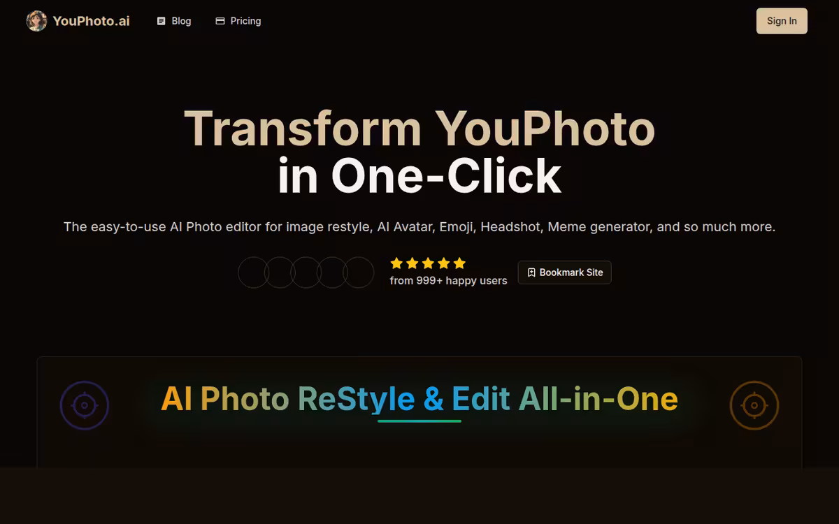 YouPhoto AI homepage screenshot