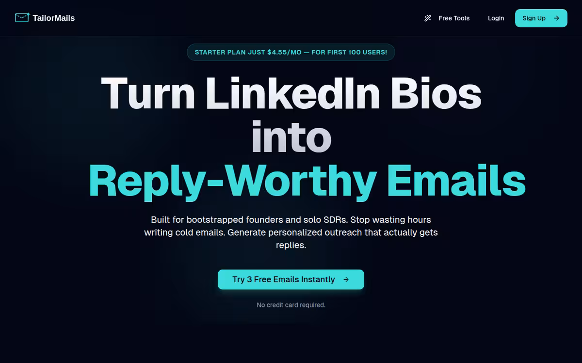 Tailormails homepage screenshot