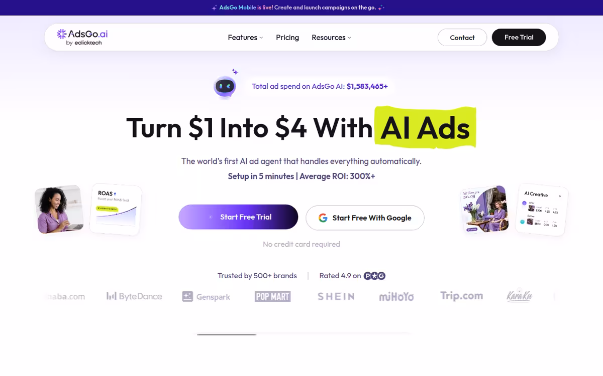 AdsGo AI homepage screenshot